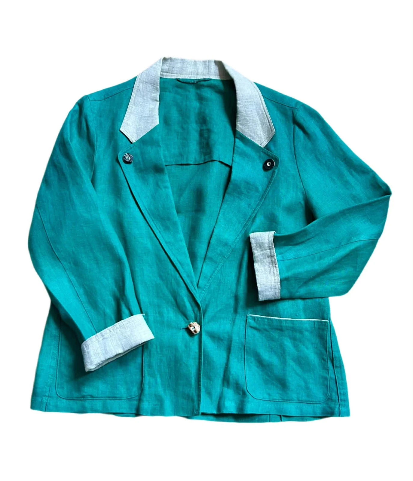 🦚Blazer 100% linnen emeraldgroen vintage 80s90s cottagecore Oostenrijkse smaragd linnen retro jas 36/38🌿 – photo 8